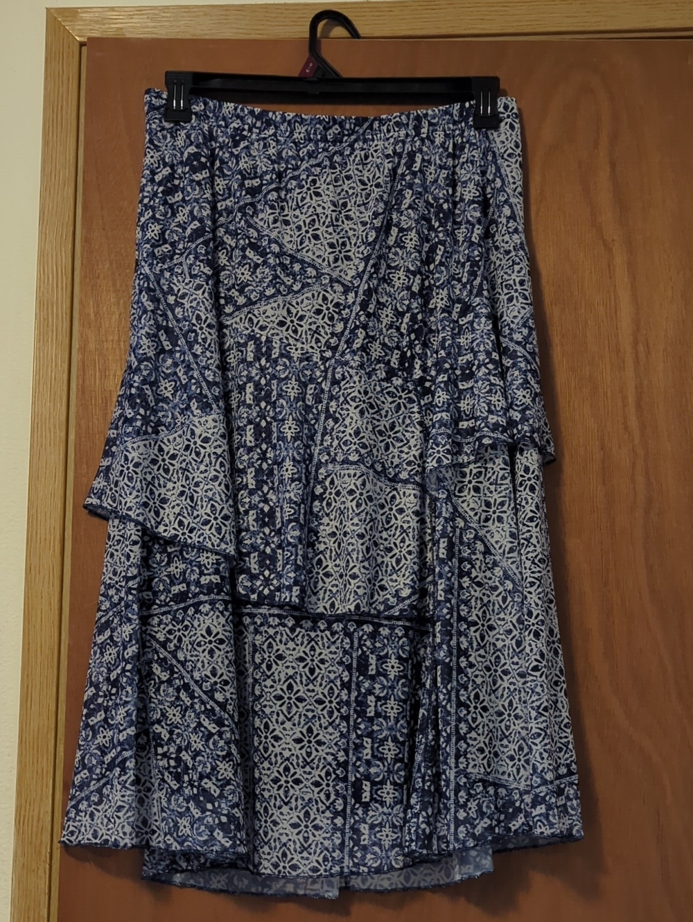 Christopher & Banks Blue and White Asymmetrical Tiered Skirt